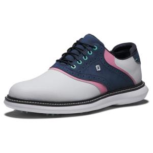 FootJoy Men's Traditions Previous Season Style Golf Shoe, White/Blue/Pink, 10.5