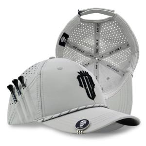 NJF Golf™ Hats Men – Breathable Golf Caps for Men with Tee Holder & Clip-On Magnetic Ball Marker, Lightweight Adjustable Rope Mens Cap, Snapback Mens Caps, Moisture-Wicking Golfing Gear, Light Gray