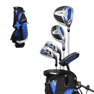 Precise XD-J Kids Golf Clubs Set – Boys’ & Girls’ Junior Golf Set with Lightweight Graphite Shafts, Hybrid, Putter & Stand Bag - Blue Ages 9-12 – Right-Handed