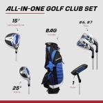 Precise XD-J Kids Golf Clubs Set – Boys’ & Girls’ Junior Golf Set with Lightweight Graphite Shafts, Hybrid, Putter & Stand Bag - Blue Ages 9-12 – Right-Handed