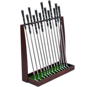 Lenwen Holds 13 Clubs Wooden Golf Putter Stand Golf Club Holder Stand Wooden Display Rack Floor Display Rack Club Organizer for Storage Sports Indoor Home Office Simulator Garage (Brown)