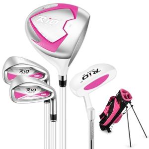 PGM Junior Golf Clubs Set Right Handed - Oversized Sweet Spot 360cc Driver - Lightweight Graphite Shafts - Golf Stand Bag