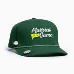 BRIMZ Golf Performance Hat - Breathable Sweat & Water Resistant Golfing Snapback Cap with Tee Holder & Magnetic Brim - Double Sided Ball Marker & Tee Included (Married to The Game - Green)