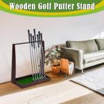 Lenwen Holds 13 Clubs Wooden Golf Putter Stand Golf Club Holder Stand Wooden Display Rack Floor Display Rack Club Organizer for Storage Sports Indoor Home Office Simulator Garage (Brown)