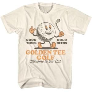 Golden Tee Golf T Shirt for Men & Women Welcome to The Club Natural Graphic Crew Neck, Short Sleeve Tee - Vintage Style