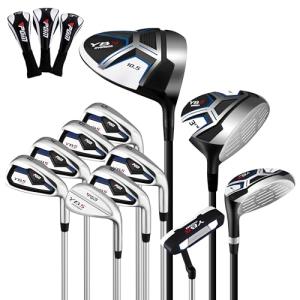 PGM 14 Pieces Men's Complete Golf Club Set - Full Set with 460cc Driver, Fairway, Hybrid, Irons, Putter & Headcovers - Right Handed - Ideal for Beginners -Steel(Without Golf Bag)
