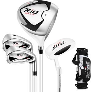 PGM Junior Golf Clubs Set Right Handed - Oversized Sweet Spot 360cc Driver - Lightweight Graphite Shafts - Golf Stand Bag