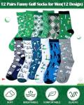 ShinyMatch 12 Pair Men's Golf Socks Bulk Fathers Day Gift Novelty Text Design Funny Golf dad Birthday Gift for Men Size 10-13 for Sport Male Lovers