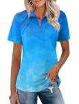 LOMON Womens Golf Tennis Shirts Collared Short Sleeve T Shirt Moisture Wicking Polo Casual Quarter Zip Golf Outfits (Gradient Triangle,Medium)