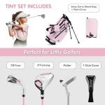 KVV Junior Golf Clubs Set Ages 3-5, Complete Kids Golf Set with Lightweight Stand Bag, Fairway, Iron & Putter Right Handed for Girls & Boys (Pink, Ages3-5)