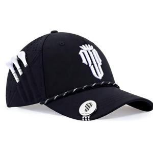 NJF Golf™ Hats Men – Breathable Golf Caps for Men with Tee Holder & Clip-On Magnetic Ball Marker, Lightweight Adjustable Rope Mens Cap, Snapback Hats for Mens, Moisture-Wicking Golfing Gear - Black
