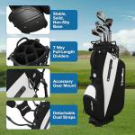 NovaTour Golf Stand Bag - Lightweight Golf Bag with Stand and 7 Way Dividers, Dual Strap, Waterproof Pocket, Insulated Sleeve, Easy-Lift Handles and Swing-Cam Holder (Carbon Black)