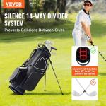 VEVOR Golf Cart Bag with 14 Way Organizer Divider Top, Premium Cart Bag with Stand, Durable Golf Bags with Handles & Dust Cover & Detachable Dual Strap for Men & Women (Black, 10 Pockets)