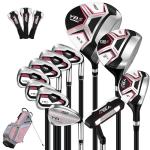 PGM 15 Pieces Women's Complete Golf Club Set – Full Set with 460cc Driver, Fairway Wood, Hybrid, Irons, Putter, Golf Stand Bag - Golf Clubs Women Right Handed - Graphite