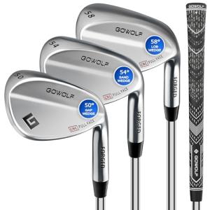 Gowolf Golf Wedges 50, 54, 58 Sets Right Hand, Forged Full Face Golf Wedge Set for Men, Premium Golf Gap Wedge Sand Wedge Lob Wedge Golf Club, Great Golf Gifts - CNC Milled Face for More Spin (Chrome)