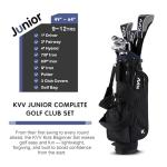 KVV Junior Golf Clubs Set Ages 9-12, Complete Kids Golf Set with Lightweight Stand Bag, Driver, Fairway, Hybrid, Irons, Wedge & Putter Right Handed for Girls & Boys (Black, Ages 9-12)