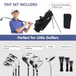 KVV Junior Golf Clubs Set Ages 9-12, Complete Kids Golf Set with Lightweight Stand Bag, Driver, Fairway, Hybrid, Irons, Wedge & Putter Right Handed for Girls & Boys (Black, Ages 9-12)