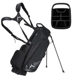 UNIHIMAL 8-Way Golf Stand Bag, Lightweight Walking Golf Bag with Full-Length Dividers, Cooler Pocket and Rain Hood, for Men Women, Dark Black