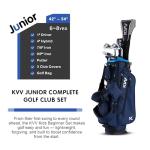KVV Junior Golf Clubs Set Ages 6-8, Complete Kids Golf Set with Lightweight Stand Bag, Driver, Hybrid, Irons & Putter Right Handed for Girls & Boys (Navy, Ages 6-8)
