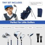 KVV Junior Golf Clubs Set Ages 6-8, Complete Kids Golf Set with Lightweight Stand Bag, Driver, Hybrid, Irons & Putter Right Handed for Girls & Boys (Navy, Ages 6-8)