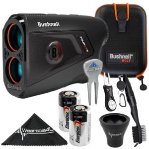 Bushnell Golf Tour V7 Shift Patriot Pack Laser Rangefinder w/Tour Trusted Slope Technology, Dual Color Display, 6X Magnification, Lens Cloth, 2X CR2 Batteries & Golf Tools Wearable4U Bundle