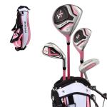 Precise X7 Junior Complete Kids Golf Clubs Set - Boys & Girls Right Handed Kids Golf Set w/ Driver, Hybrid, Irons, Putter, Stand Bag & Headcovers - Youth Golfing Clubs Sets for Ages 3-5 - Pink