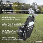 Precise AMG Ladies Complete Right Handed Golf Club Set | Complete Regular & Petite Womens Golf Clubs Set | w/ 3 HC's, Lightweight Shafts & Spacious Stand Bag w/Storage Pockets & Dual Carrying Straps