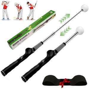 MJDYTYT Retractable Golf Swing Trainer Aid with Arm Band,Golf Swing Training Aids for Right/Left Hand Golf Grip Trainer Indoor & Outdoor Golf Training Tools for Beginners Practice Click Feedback