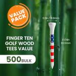 FINGER TEN Bamboo Golf Tees Wood 2 3/4 3 1/4 Inch Wooden Tee Color Bulk 250/500/1000/2000 Count for Men Women Kids (American Flag, 500 Count(3 1/4 Inch))