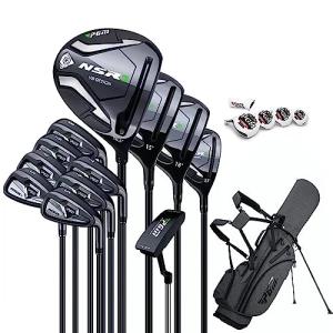 PGM Men's Complete Golf Club Sets - 12 Pieces - 3 Wood (#1,3,5), 1 Hybrid (#4H), 6 Irons(#5,6,7,8,9,PW), 1 Sand Wedge (52°), 1 Putter - Golf Stand Bag, Right Handed+1Inch