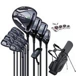 PGM Men's Complete Golf Club Sets - 12 Pieces - 3 Wood (#1,3,5), 1 Hybrid (#4H), 6 Irons(#5,6,7,8,9,PW), 1 Sand Wedge (52°), 1 Putter - Golf Stand Bag, Right Handed+1Inch