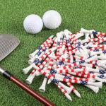 FINGER TEN Bamboo Golf Tees Wood 2 3/4 3 1/4 Inch Wooden Tee Color Bulk 250/500/1000/2000 Count for Men Women Kids (American Flag, 500 Count(3 1/4 Inch))