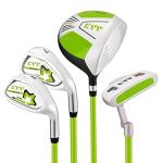 KVV Junior Complete Golf Club Set for Kids/Children Right Hand, 4-Piece Set Includes Oversize Driver, S# & 7# Irons, Putter, Head Cover, Portable Golf Stand Bag(Lime 8-10)