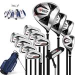 PGM 18 Pieces Men's Complete Golf Club Set with Driver, Fairway, Hybrid, Irons, Putter, Stand Bag & Headcovers - Ideal for Beginners (Standard)