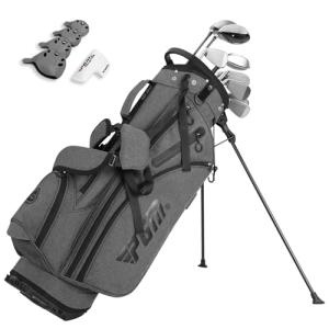 PGM Men's Complete Golf Club Sets - 12 Pieces - 3 Wood (#1,3,5), 1 Hybrid (#4H), 6 Irons(#5,6,7,8,9,PW), 1 Sand Wedge (52°), 1 Putter - with Golf Stand Bag - Titanium Club Head, Graptlite Shaft