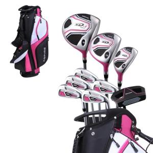 Aspire XD1 Womens Golf Clubs Full Set, Includes Driver, Fairway, Hybrid, 6-PW Irons, Putter, Stand Bag, 3 H/C's, Ultra-Light Graphite Shafts, Golf Clubs Women Left Handed, Comes in 3 Sizes, Pink