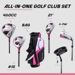 Aspire XD1 Womens Golf Clubs Full Set, Includes Driver, Fairway, Hybrid, 6-PW Irons, Putter, Stand Bag, 3 H/C's, Ultra-Light Graphite Shafts, Golf Clubs Women Left Handed, Comes in 3 Sizes, Pink
