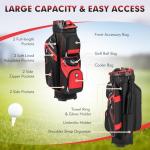 Tangkula Golf Cart Bag with 14-Way Full Length Dividers, 6 Molded Lock Top Golf Club Bag with 11 Pockets, Cooler Bag, Padded Strap, Handles, Umbrella Holder & Rain Hood (Red)