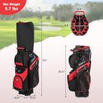 Tangkula Golf Cart Bag with 14-Way Full Length Dividers, 6 Molded Lock Top Golf Club Bag with 11 Pockets, Cooler Bag, Padded Strap, Handles, Umbrella Holder & Rain Hood (Red)