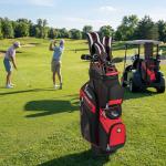 Tangkula Golf Cart Bag with 14-Way Full Length Dividers, 6 Molded Lock Top Golf Club Bag with 11 Pockets, Cooler Bag, Padded Strap, Handles, Umbrella Holder & Rain Hood (Red)