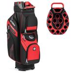 Tangkula Golf Cart Bag with 14-Way Full Length Dividers, 6 Molded Lock Top Golf Club Bag with 11 Pockets, Cooler Bag, Padded Strap, Handles, Umbrella Holder & Rain Hood (Red)