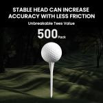 Golf Tees Plastic Unbreakable Easy to Find Bulk Value 200/500/1000 Count, 2 3/4 3 1/4 Inch Stable Tee Driving Range Reduce Friction, Green Red White USA Flag Practice (White, 500 Count (3 1/4 Inch))