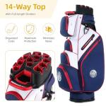 T-Lock Golf Cart Bag, 14 Way Molded Organizer Top Club Bag with Full-Length Dividers, Silent Cart Bags for Men with Handles Ergonomic Padded Strap, Avocado Green