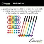 Champion Sports Mini Golf Clubs: Multi Colored Putt Putt Miniature Golfing Set for Kids - 6 Putters 18 Holes & 18 Balls