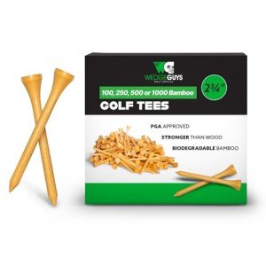 Wedge Guys Bamboo Golf Tees 1-1/2, 2-3/4 & 3-1/4" | 100,250,500 or 1000 pcs. | Free Ball Marker - Stronger Than Wood, Biodegradable & Less Friction | PGA Professional Approved, Golf Tees Bulk Bag