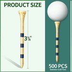 Jadive 500 Count Bamboo Golf Tees 3-1/4 Inches Stable Long Wooden Golf Tees for Golf Activities, Natural Color and Blue