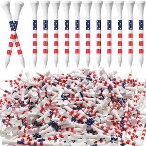 Mudder 600 Pcs 3-1/4" Golf Tees USA Stars and Stripes American Flag Golf Tees Bulk Bamboo Patriotic Golf Tees Long Red White and Blue Golfing Tees for Men Women(Chic)