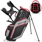 Golf Stand Bag 14 Way Top Dividers Ergonomic with Stand 8 Pockets,Lightweight Golf Bag for Men, Golf Bags with Stand,Dual Strap, Rain Hood (Red)