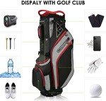 Golf Stand Bag 14 Way Top Dividers Ergonomic with Stand 8 Pockets,Lightweight Golf Bag for Men, Golf Bags with Stand,Dual Strap, Rain Hood (Red)