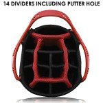 Golf Stand Bag 14 Way Top Dividers Ergonomic with Stand 8 Pockets,Lightweight Golf Bag for Men, Golf Bags with Stand,Dual Strap, Rain Hood (Red)
